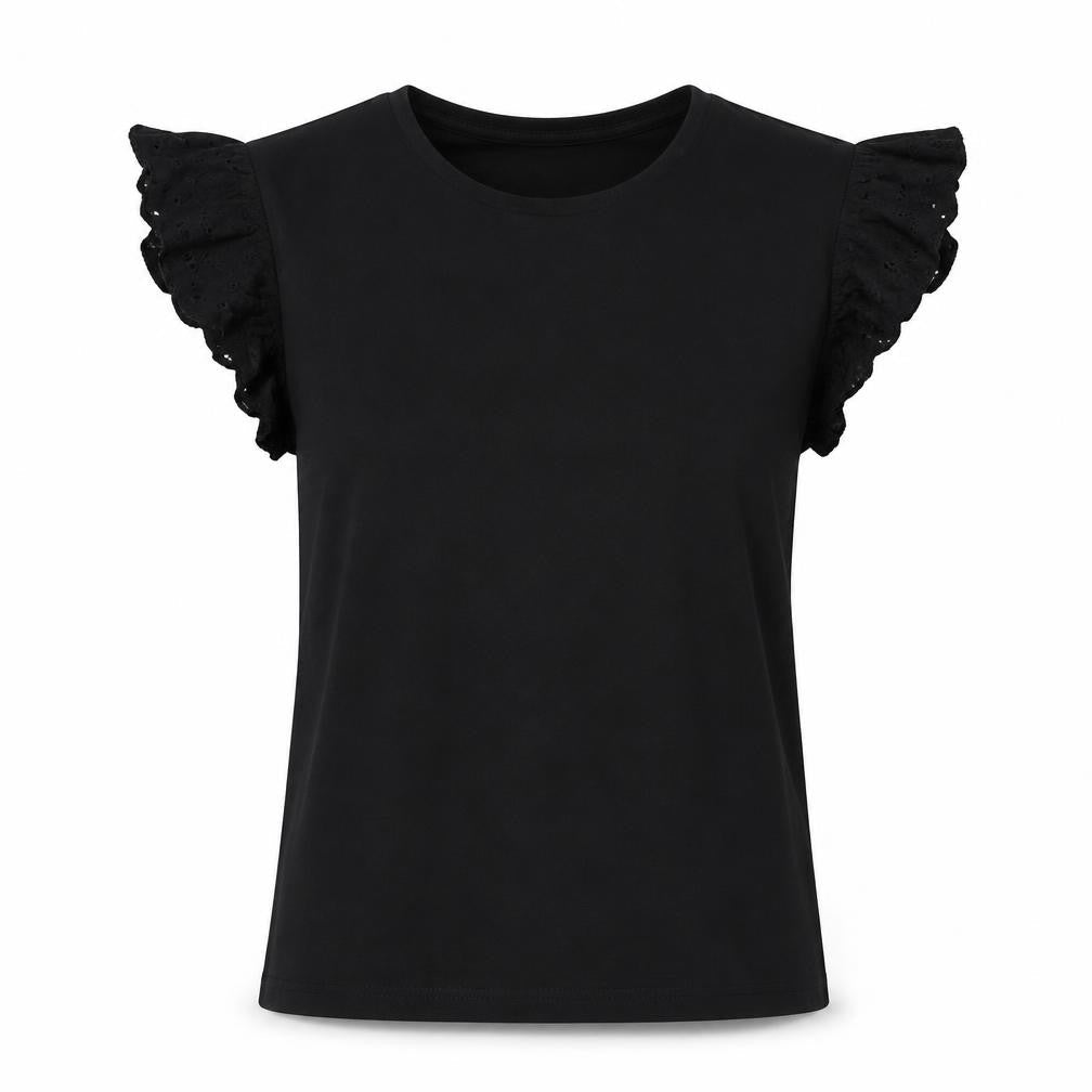NEXT Womens Black Polyester Basic T-Shirt Size 6 Round Neck - Anglaise Detail