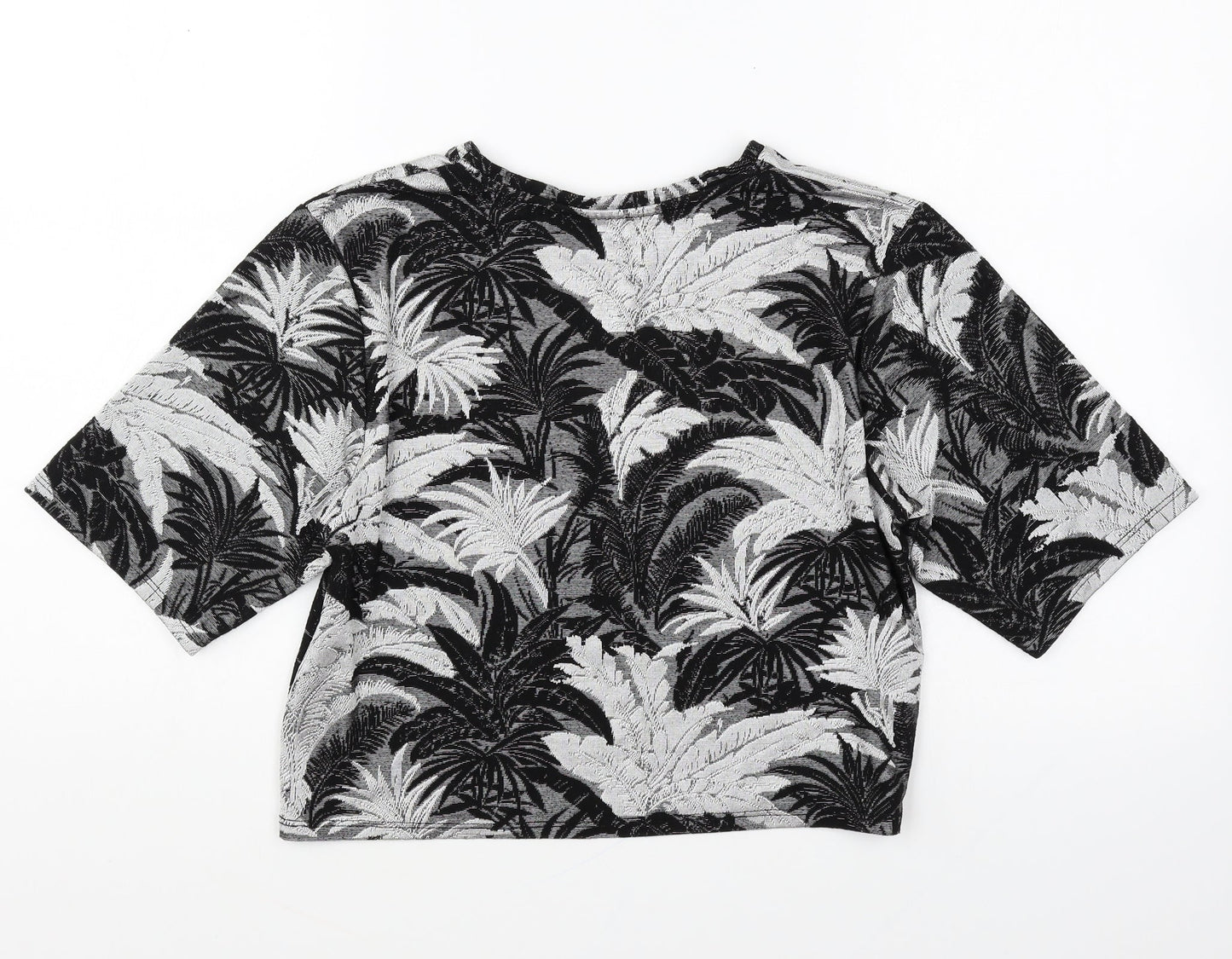 Topshop Womens Grey Geometric Polyester Cropped T-Shirt Size 4 Round Neck - Leaf Print