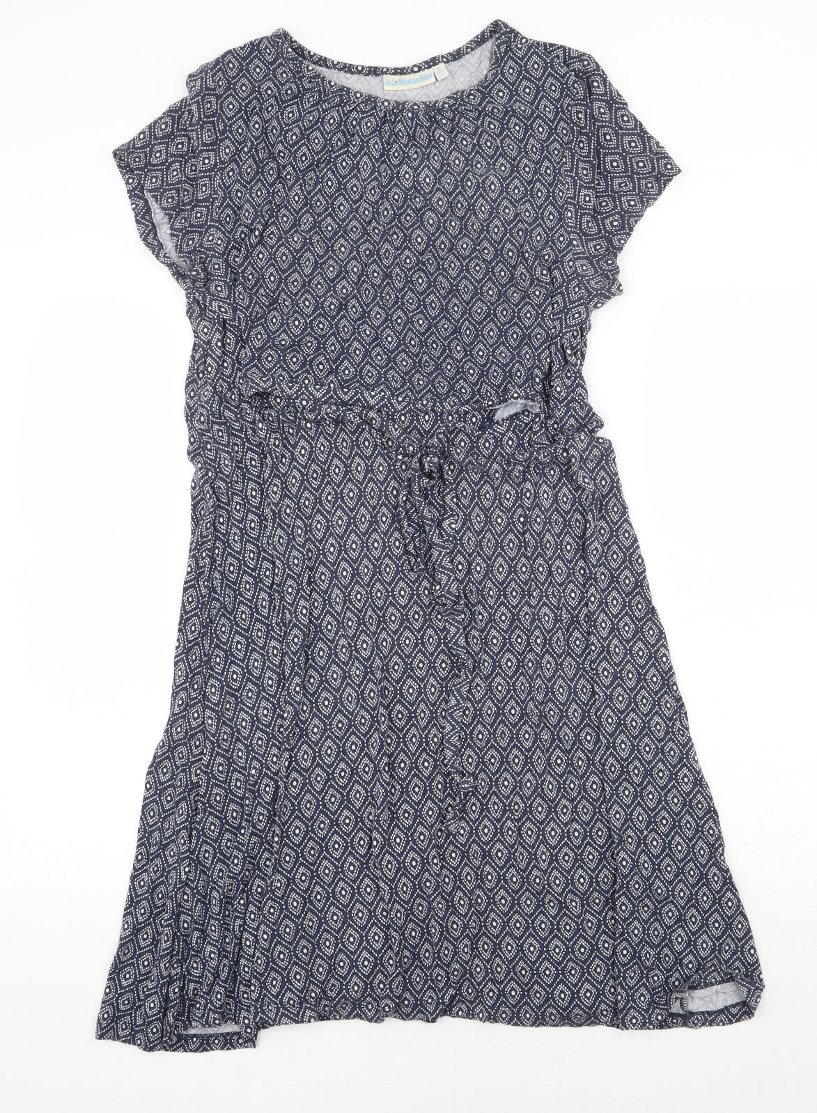 JoJo Maman Bébé Womens Blue Geometric Viscose Fit & Flare Size M Boat Neck Tie