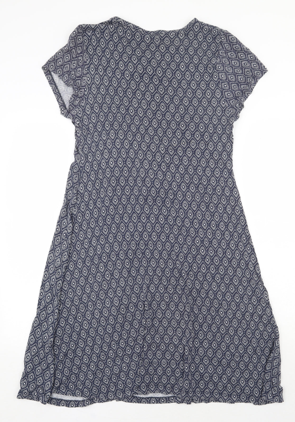 JoJo Maman Bébé Womens Blue Geometric Viscose Fit & Flare Size M Boat Neck Tie