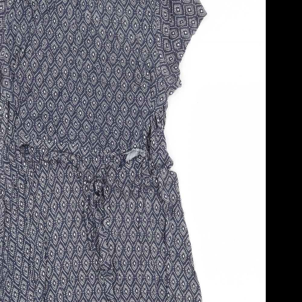 JoJo Maman Bébé Womens Blue Geometric Viscose Fit & Flare Size M Boat Neck Tie