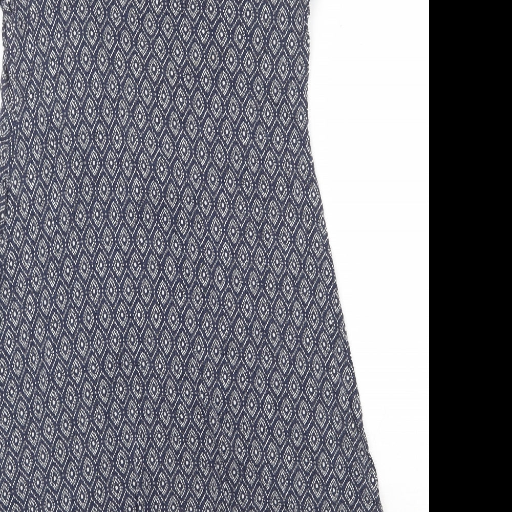 JoJo Maman Bébé Womens Blue Geometric Viscose Fit & Flare Size M Boat Neck Tie