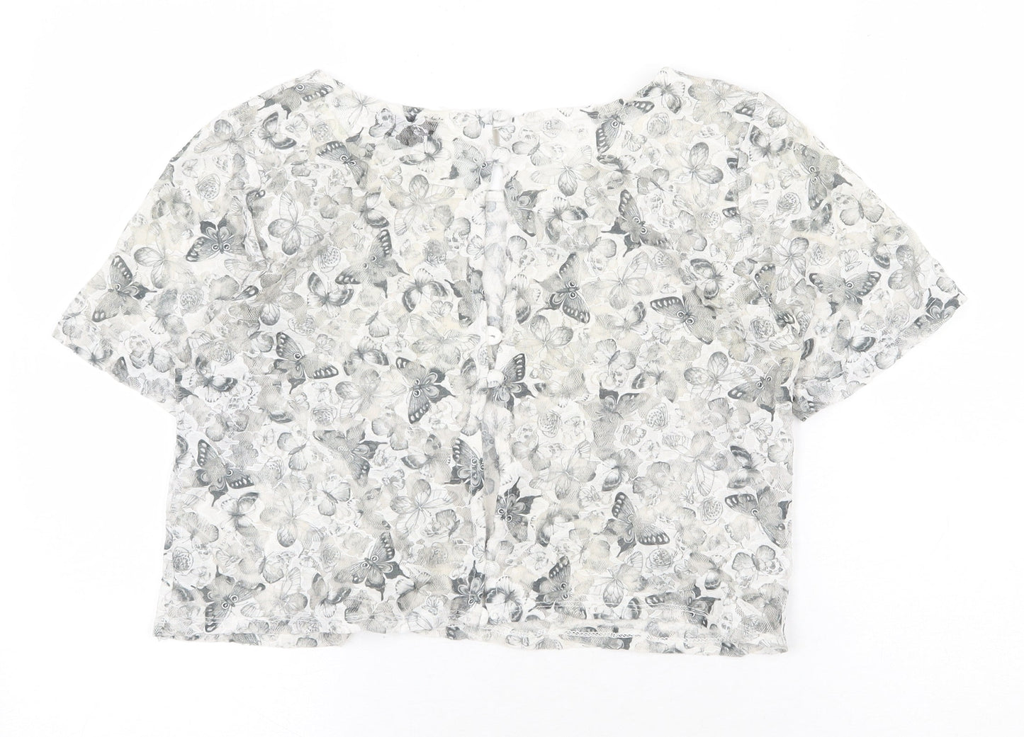 Topshop Womens Grey Polyester Basic Blouse Size 8 Round Neck - Butterfly Print