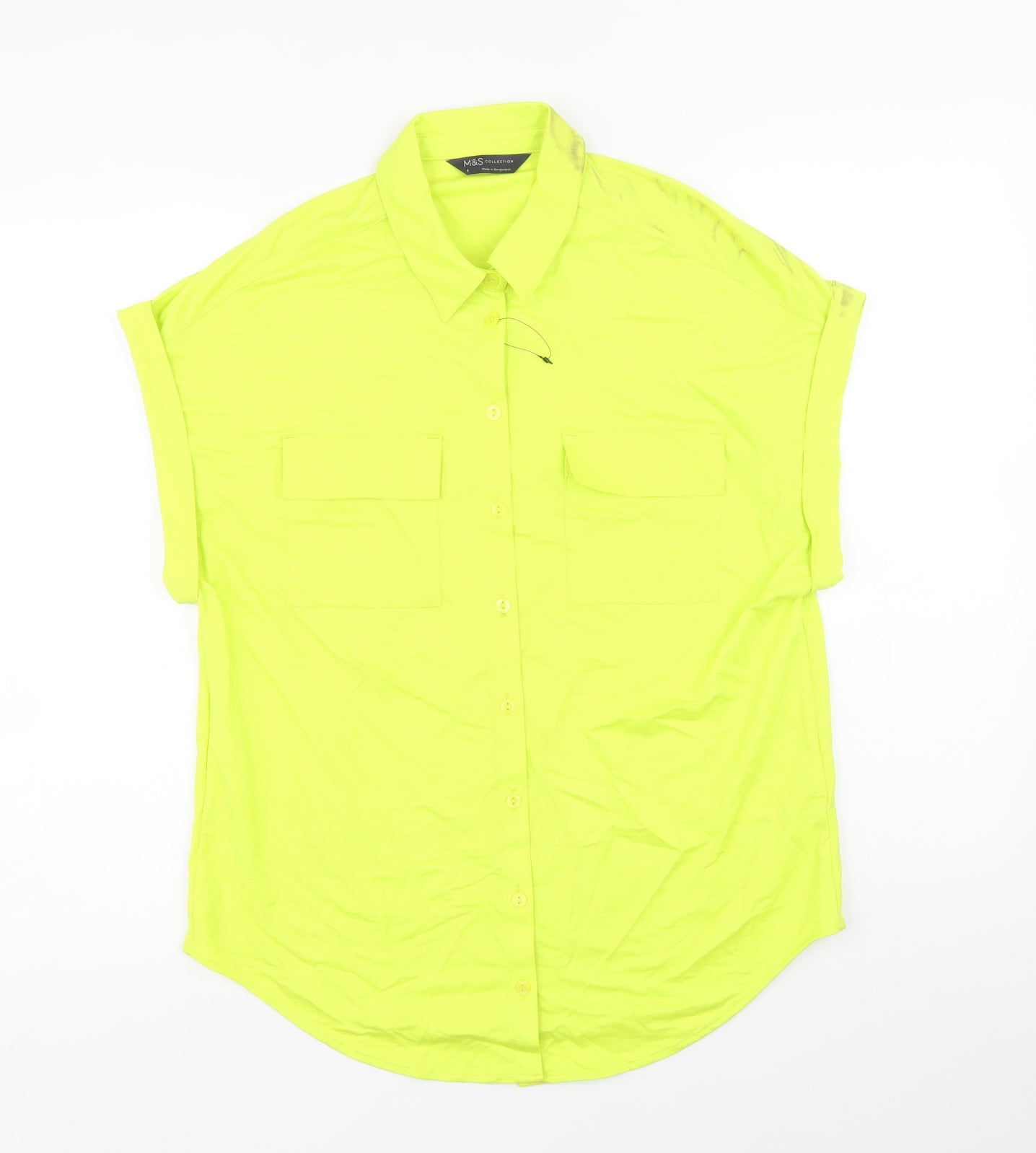 Marks and Spencer Womens Green Viscose Basic Button-Up Size 8 V-Neck