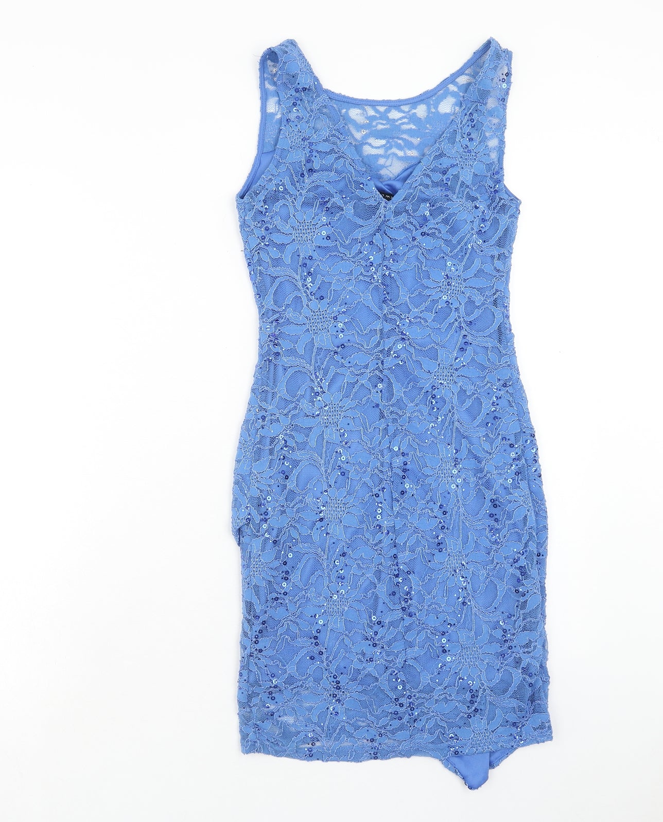 New Look Womens Blue Geometric Nylon A-Line Size 10 Round Neck Pullover