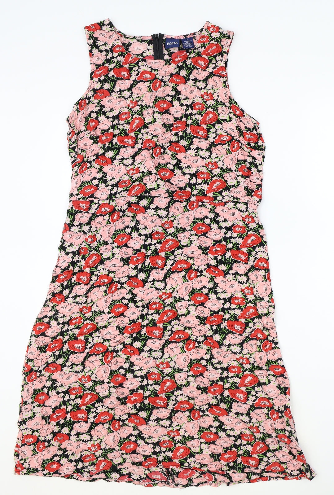 Basic Edition Womens Multicoloured Floral Rayon A-Line Size 6 Boat Neck Zip