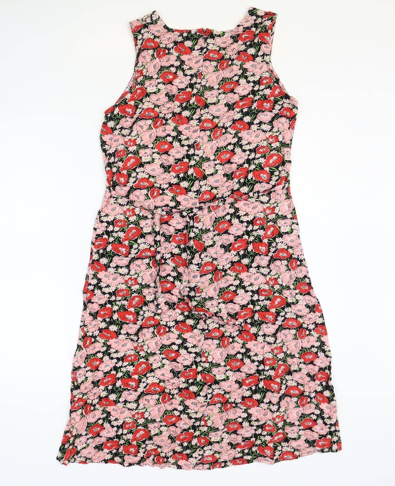 Basic Edition Womens Multicoloured Floral Rayon A-Line Size 6 Boat Neck Zip