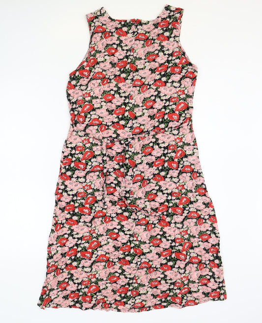 Basic Edition Womens Multicoloured Floral Rayon A-Line Size 6 Boat Neck Zip