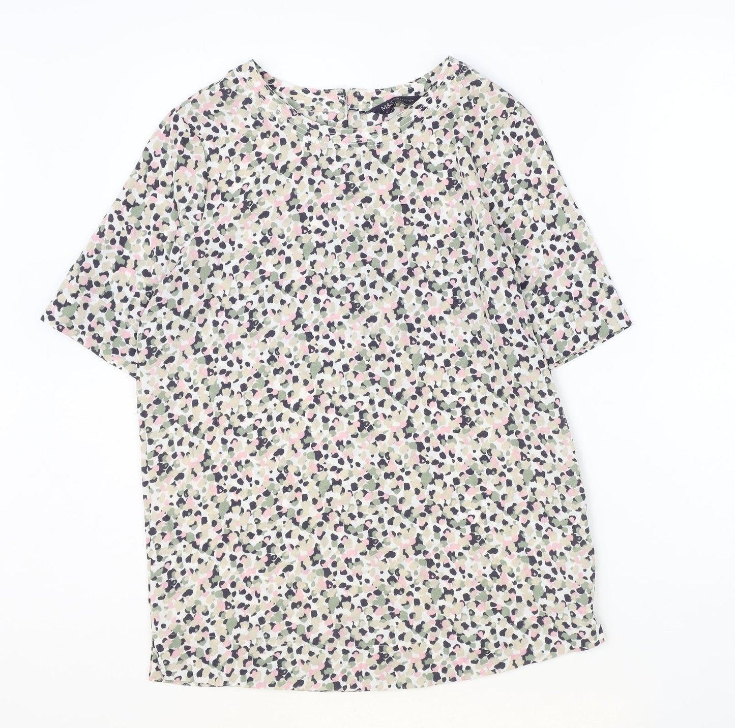 Marks and Spencer Womens Multicoloured Geometric Polyester Basic T-Shirt Size 6 Round Neck