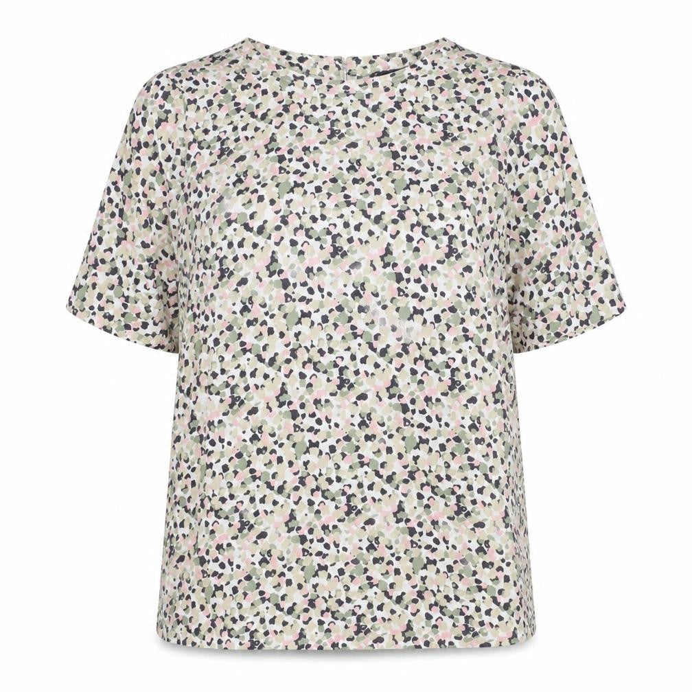 Marks and Spencer Womens Multicoloured Geometric Polyester Basic T-Shirt Size 6 Round Neck