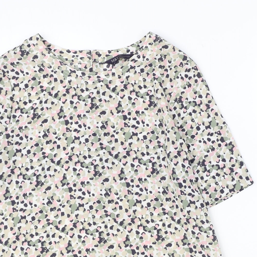 Marks and Spencer Womens Multicoloured Geometric Polyester Basic T-Shirt Size 6 Round Neck