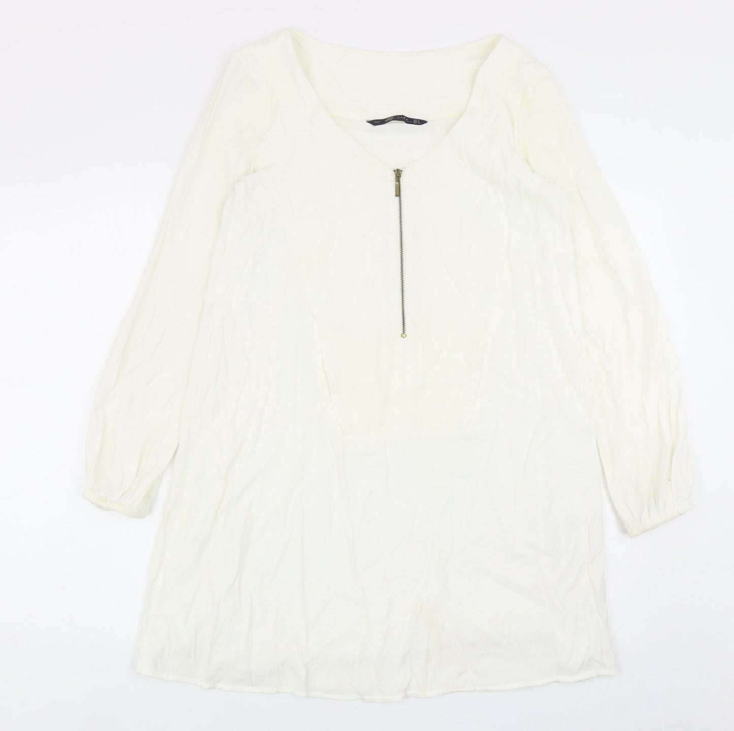 Zara Womens White Viscose Mini Size S V-Neck Zip