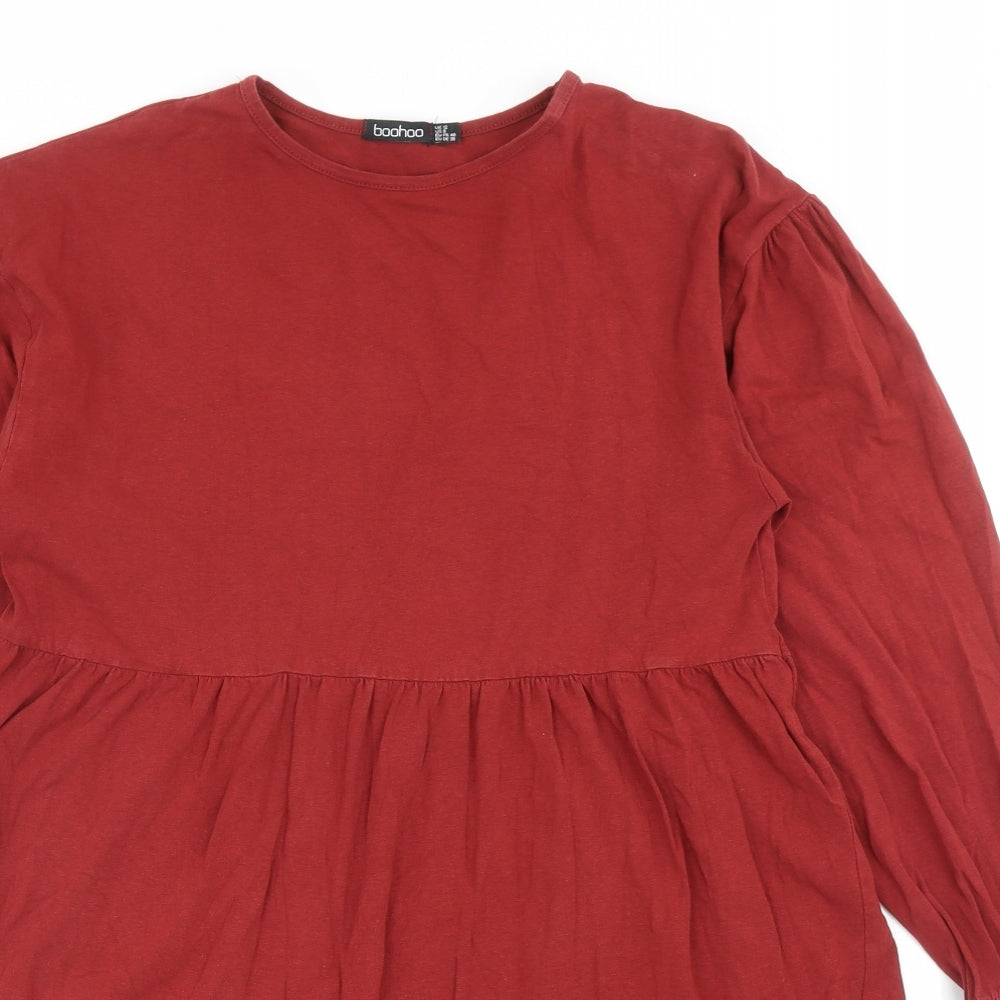 Boohoo Womens Red Cotton Fit & Flare Size 12 Round Neck Pullover