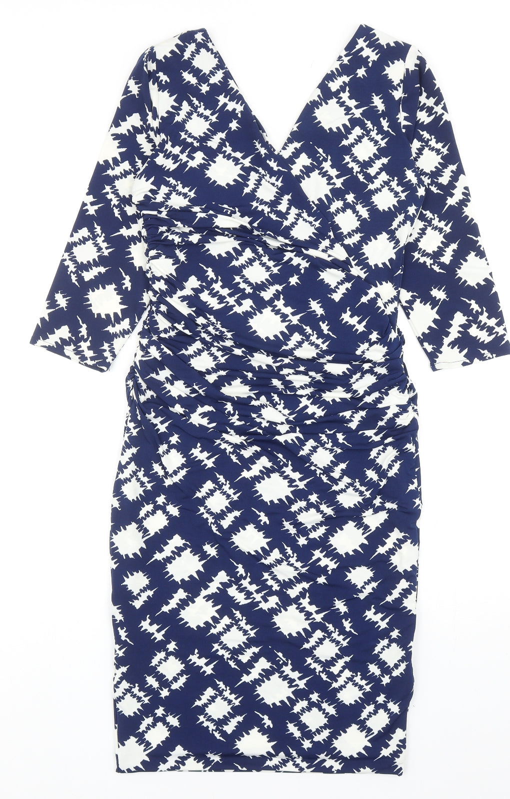JDC Womens Blue Geometric Viscose A-Line Size 10 V-Neck Pullover
