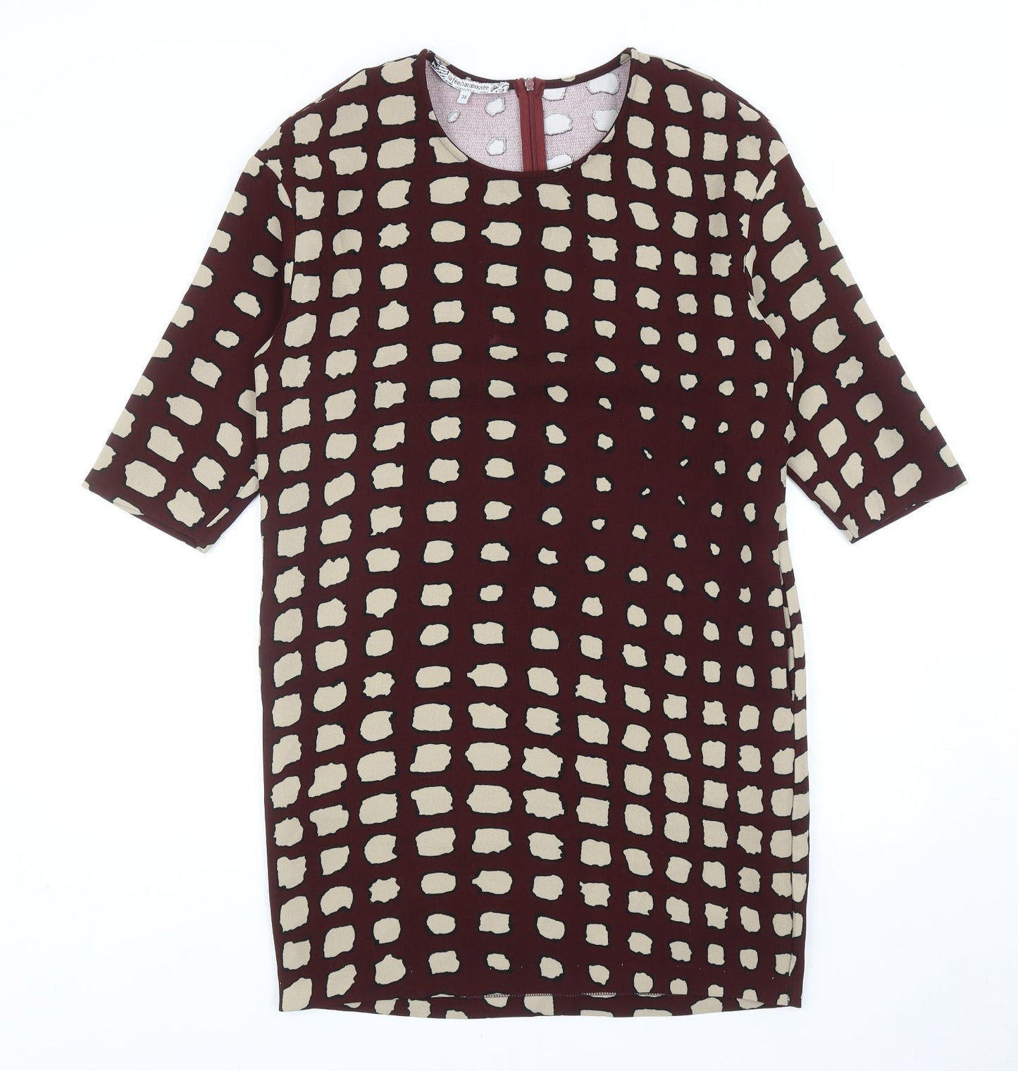 La Fee Maraboutee Womens Red Geometric Polyester A-Line Size 10 Round Neck Zip
