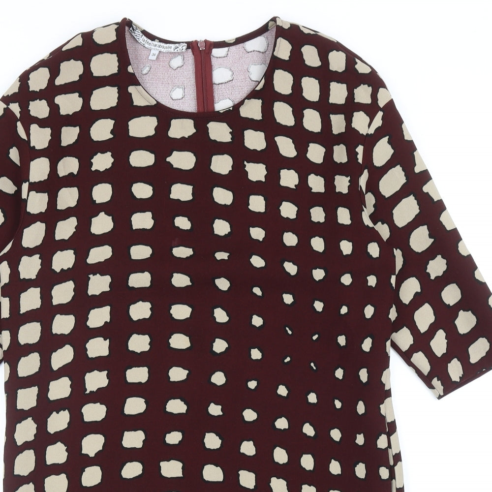La Fee Maraboutee Womens Red Geometric Polyester A-Line Size 10 Round Neck Zip