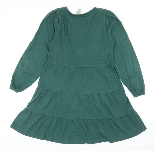 ASOS Womens Green Cotton Fit & Flare Size 6 Boat Neck Pullover - Tiered