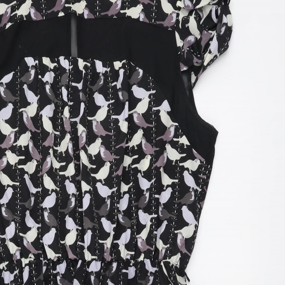 Luxe Womens Black Geometric Polyester Fit & Flare Size 14 Round Neck Button - Bird Pattern