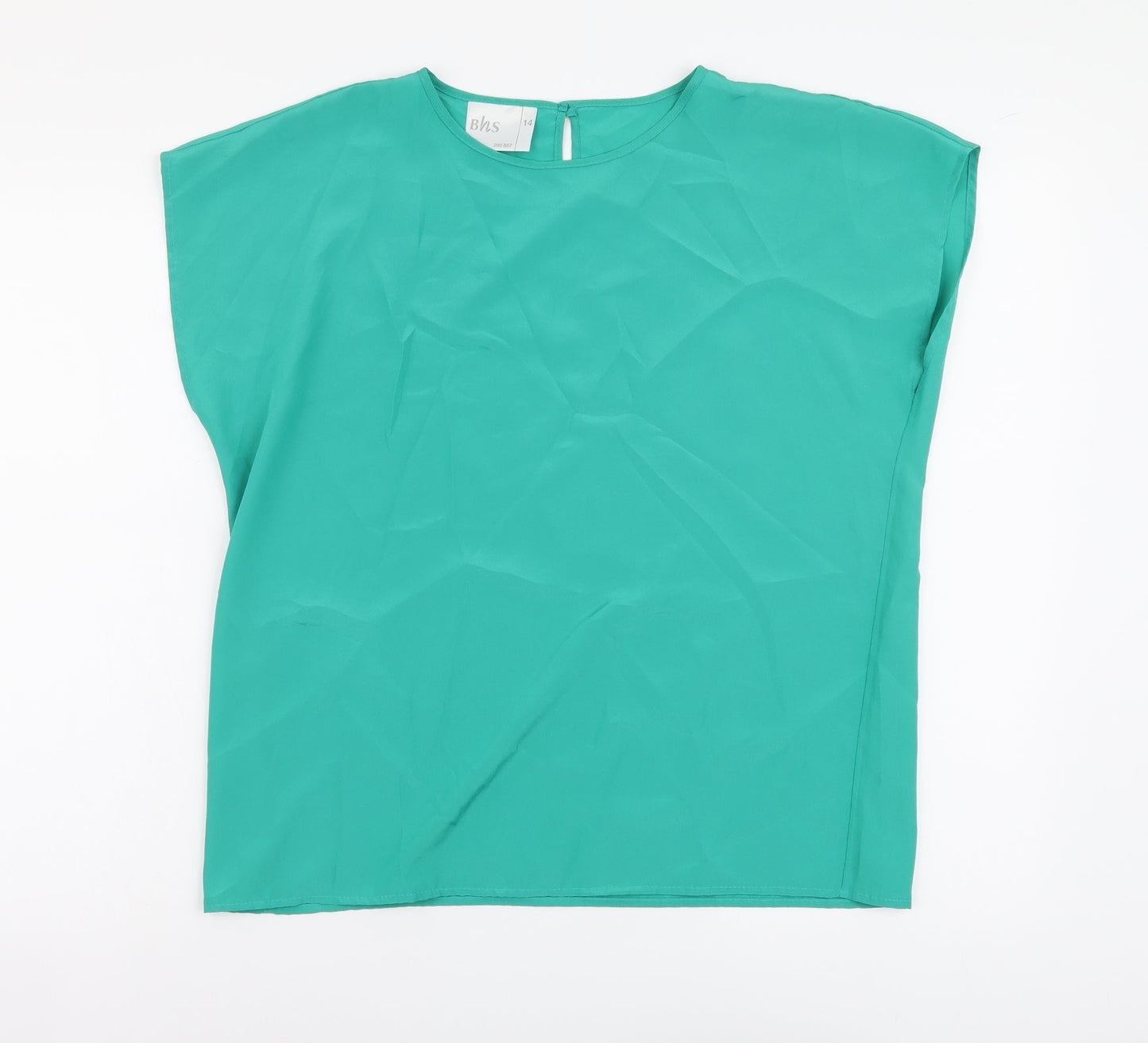 BHS Womens Green Polyester Basic Blouse Size 14 Round Neck