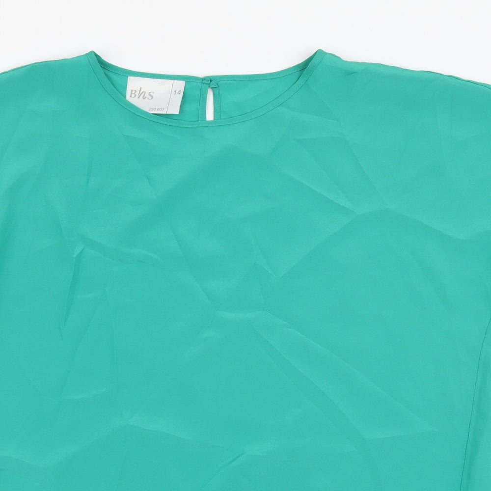 BHS Womens Green Polyester Basic Blouse Size 14 Round Neck