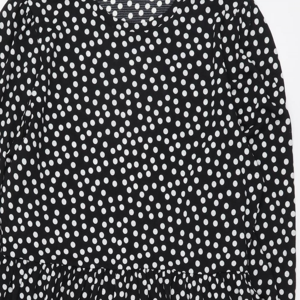 Stradivarius Womens Black Polka Dot Polyester Fit & Flare Size L Round Neck Pullover
