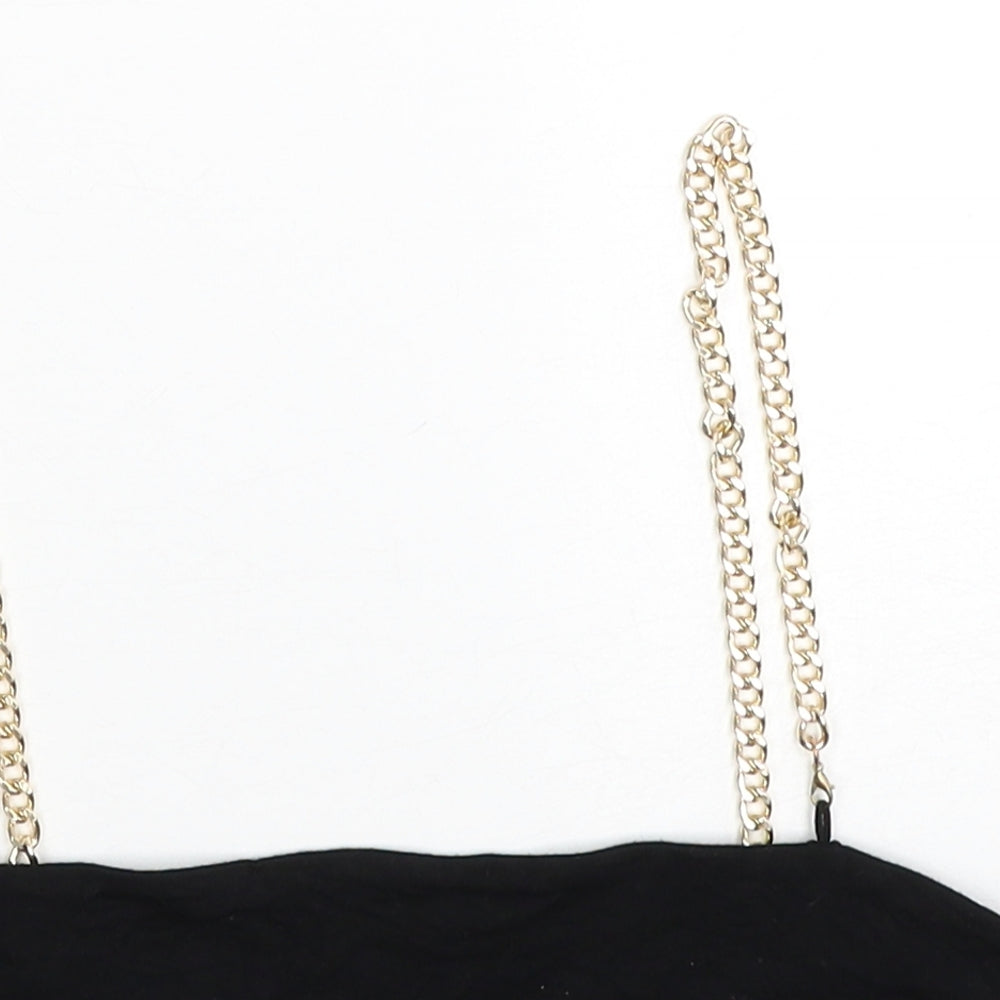 SheIn Womens Black Polyester Cropped Tank Size M Square Neck - Chain Straps