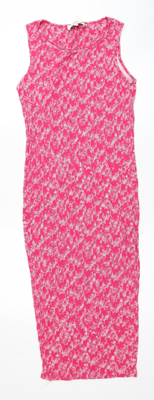 NEXT Womens Pink Geometric Viscose Tank Dress Size 10 Round Neck Pullover