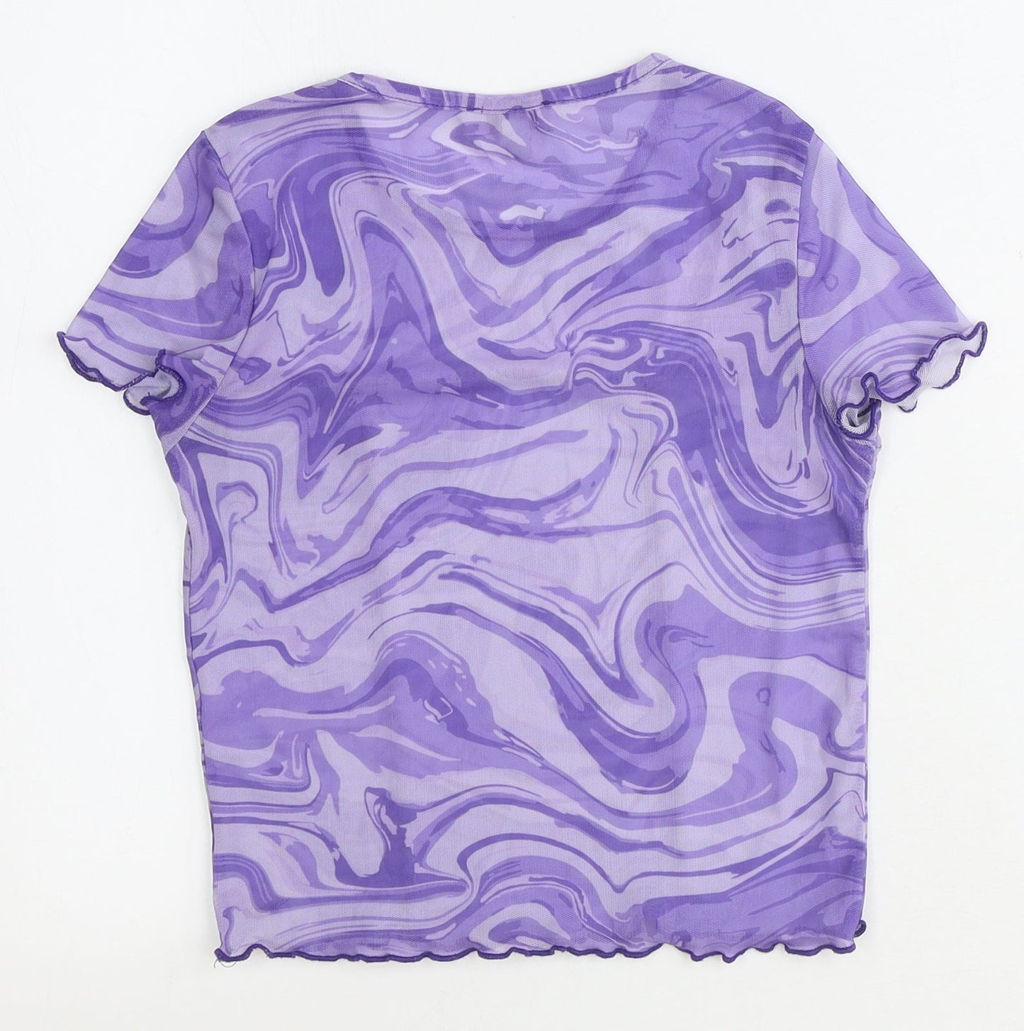 Pacific Republic Girls Purple Geometric Polyester Basic Blouse Size M Round Neck Pullover