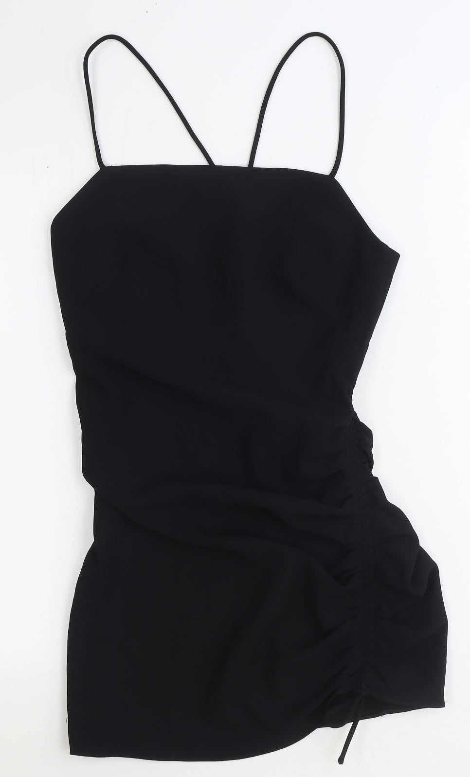 Zara Womens Black Polyester Bodycon Size S Square Neck Zip