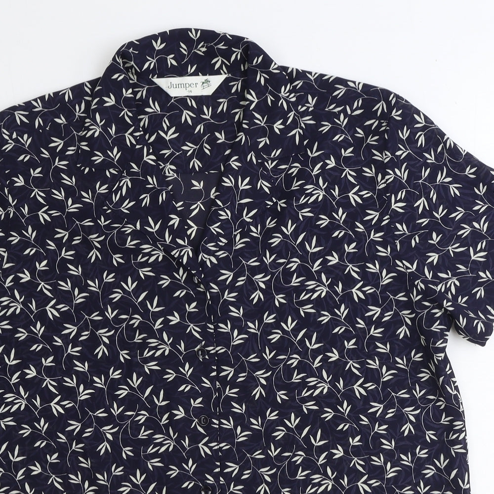 Jumper Womens Blue Geometric Polyester Basic Button-Up Size 14 V-Neck