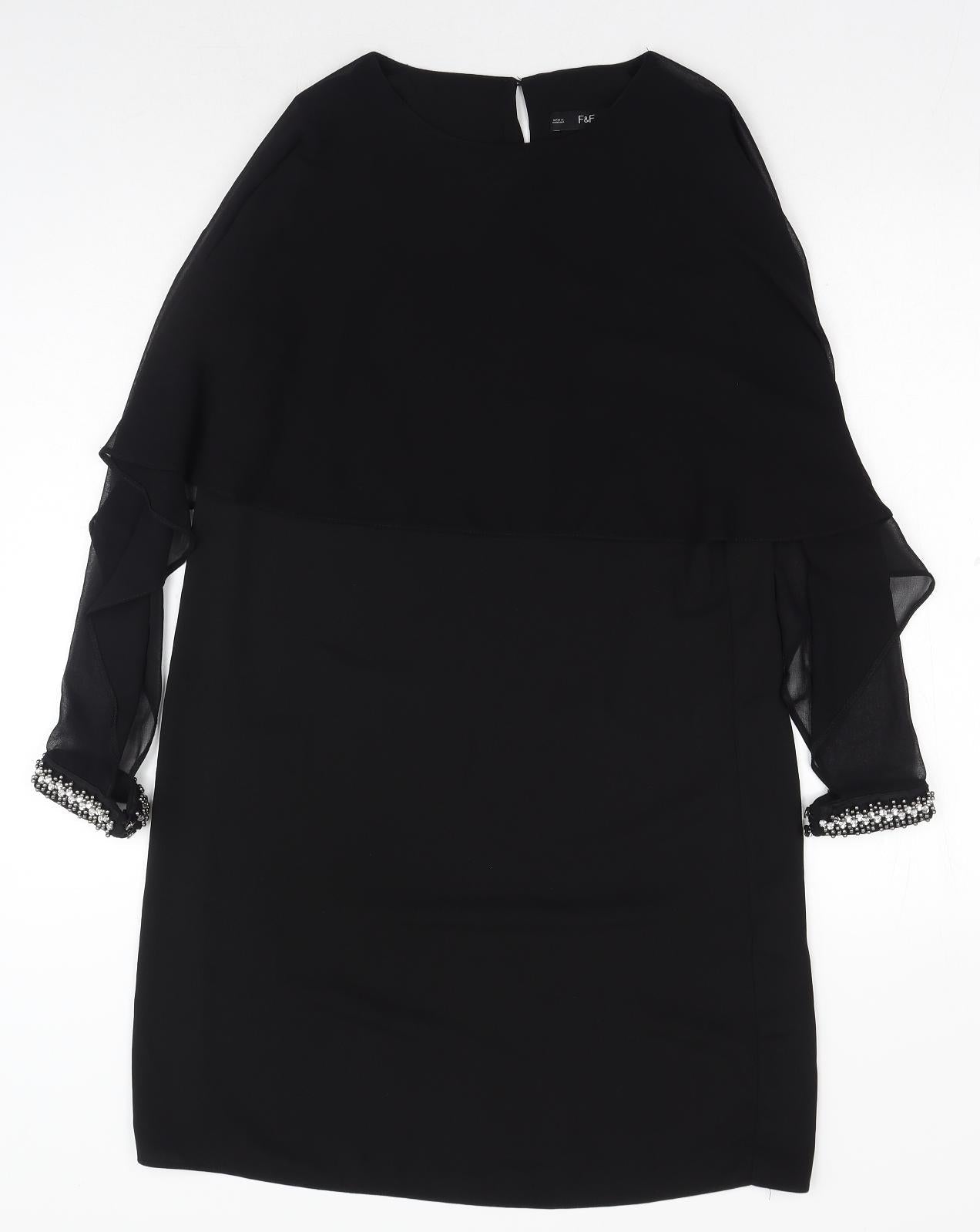 F&F Womens Black Polyester Shift Size 10 Round Neck Button