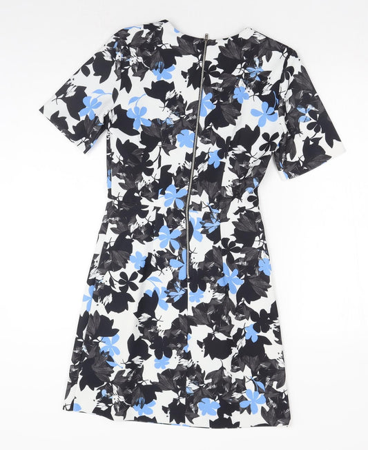 Oasis Womens Black Floral Polyester A-Line Size 6 Boat Neck Zip