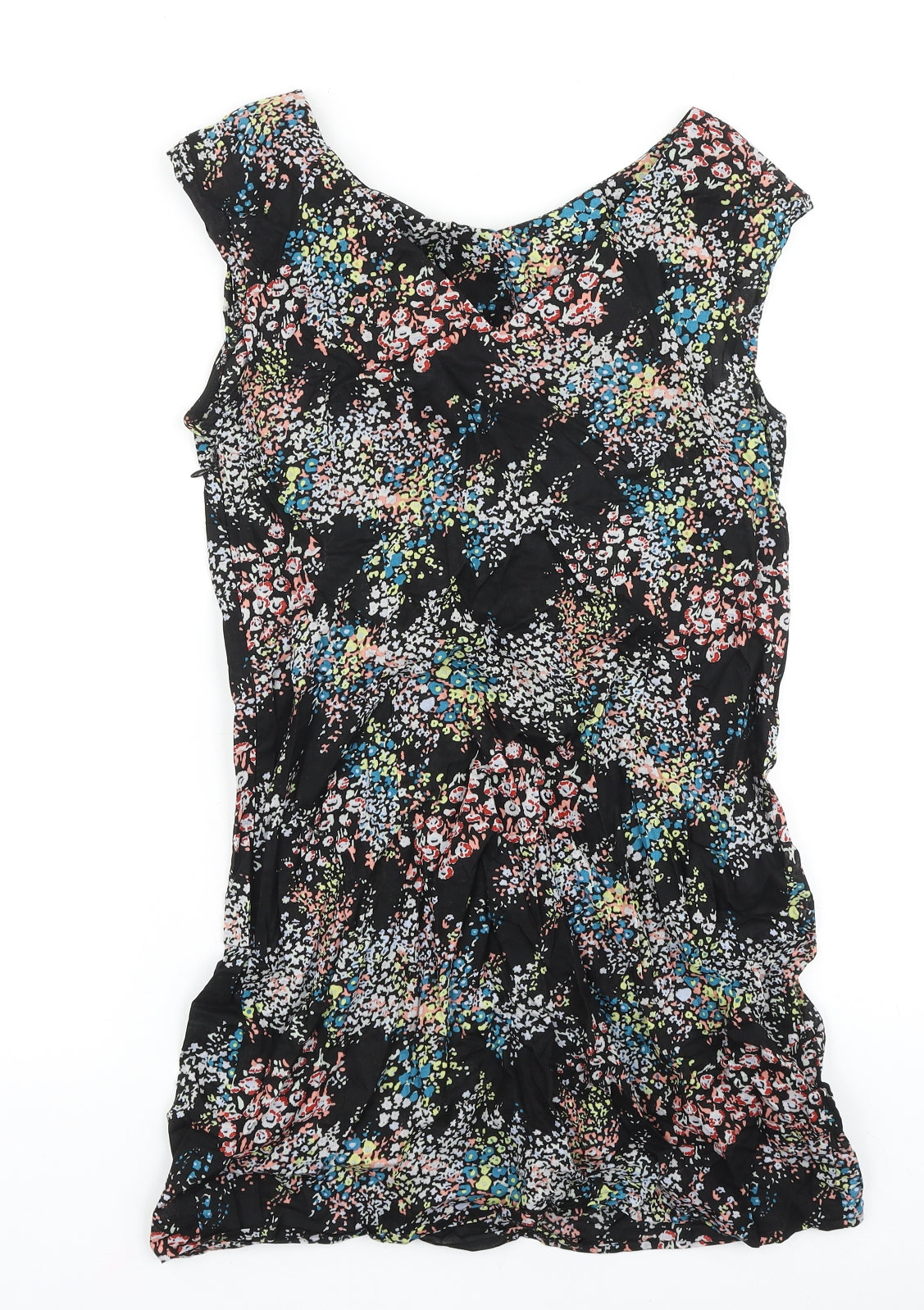Warehouse Womens Black Floral Viscose A-Line Size 12 Scoop Neck Zip