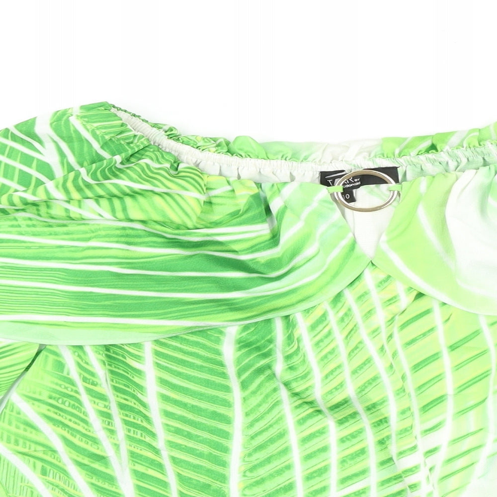Star Womens Green Geometric Polyester Basic Blouse Size 10 Boat Neck - Flute Sleeve