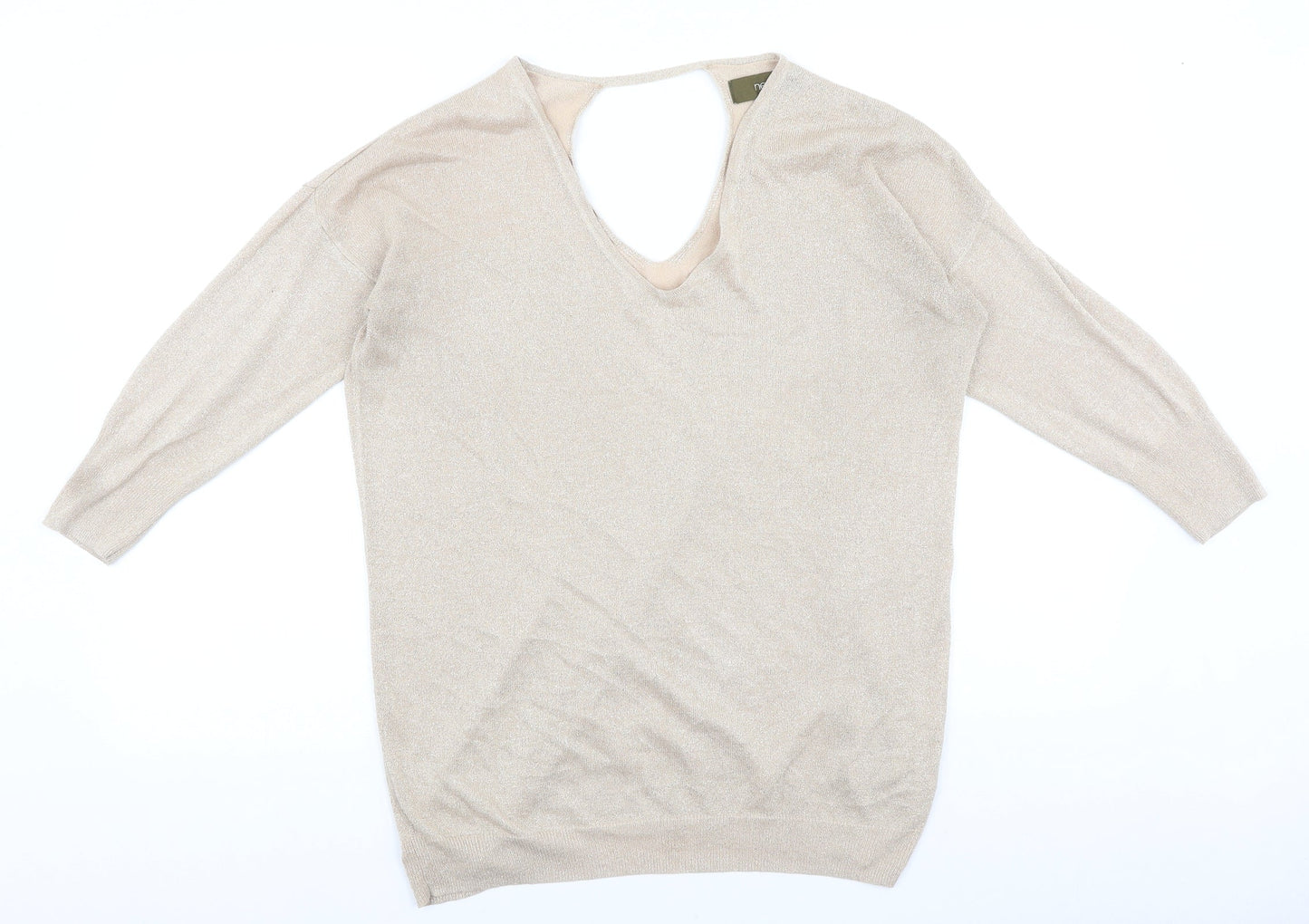 NEXT Womens Gold V-Neck Cotton Pullover Jumper Size 10 - Batwing