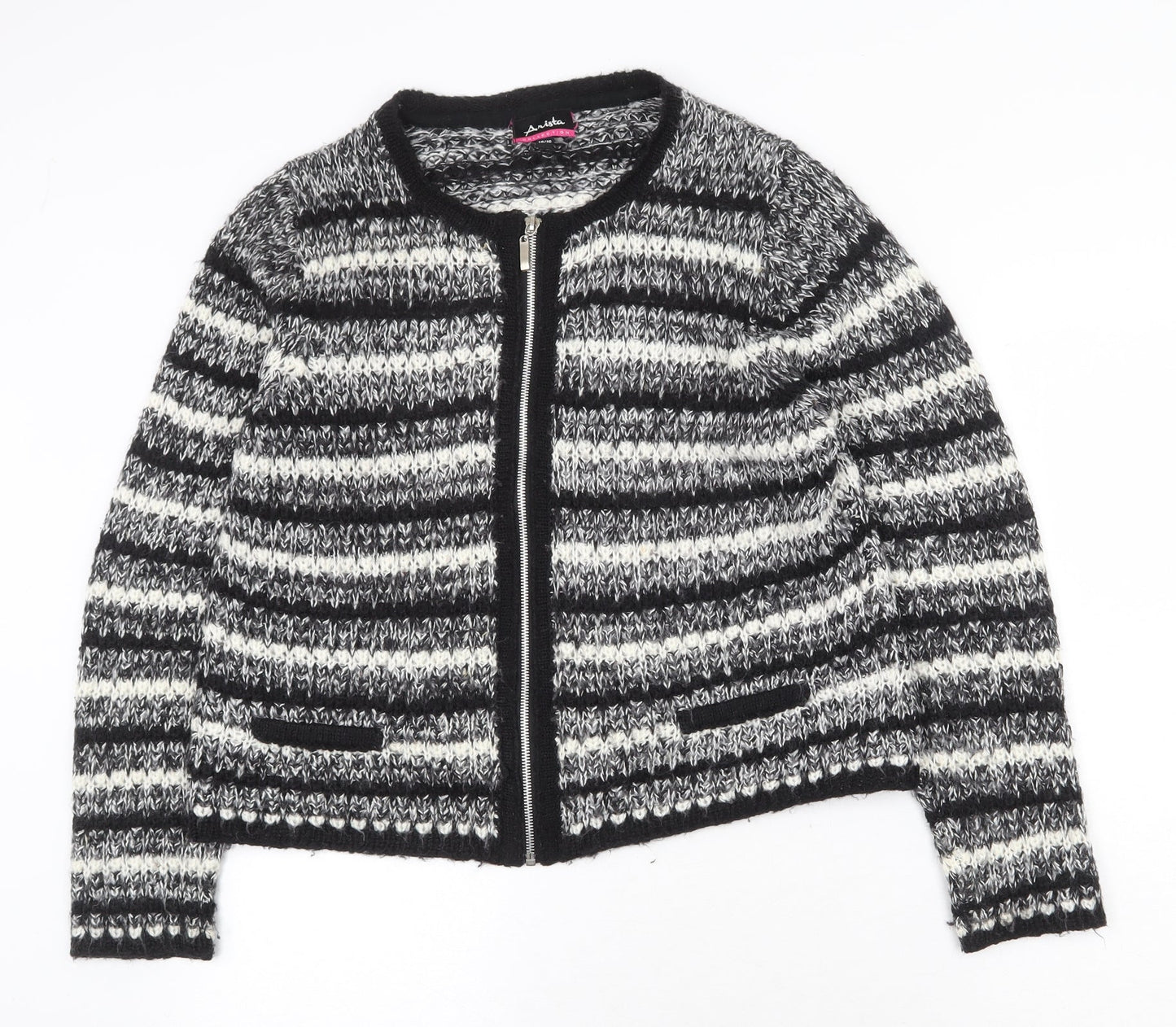 Anista Collection Womens Black Striped Jacket Size 14 Zip