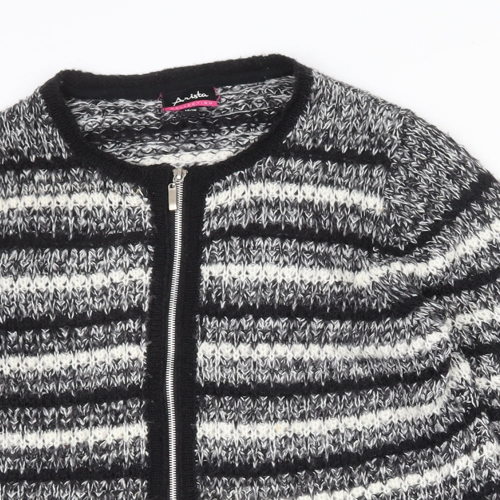 Anista Collection Womens Black Striped Jacket Size 14 Zip