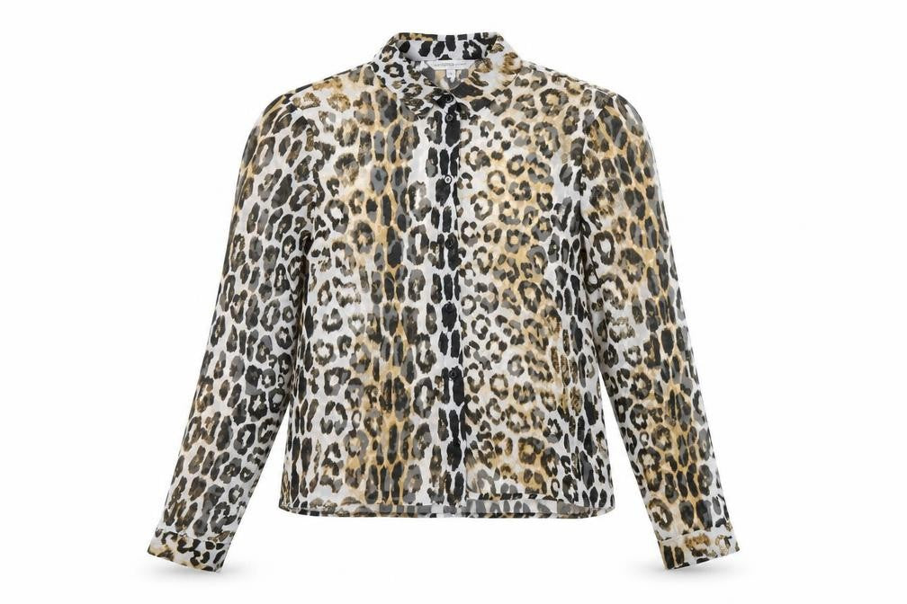 Marks and Spencer Womens Brown Animal Print Polyester Basic Button-Up Size 10 V-Neck - Leopard Print