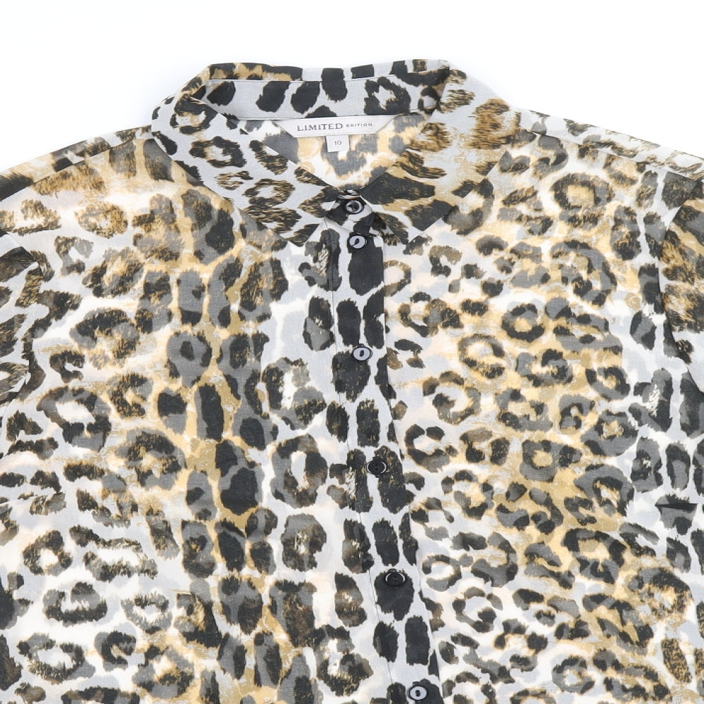 Marks and Spencer Womens Brown Animal Print Polyester Basic Button-Up Size 10 V-Neck - Leopard Print