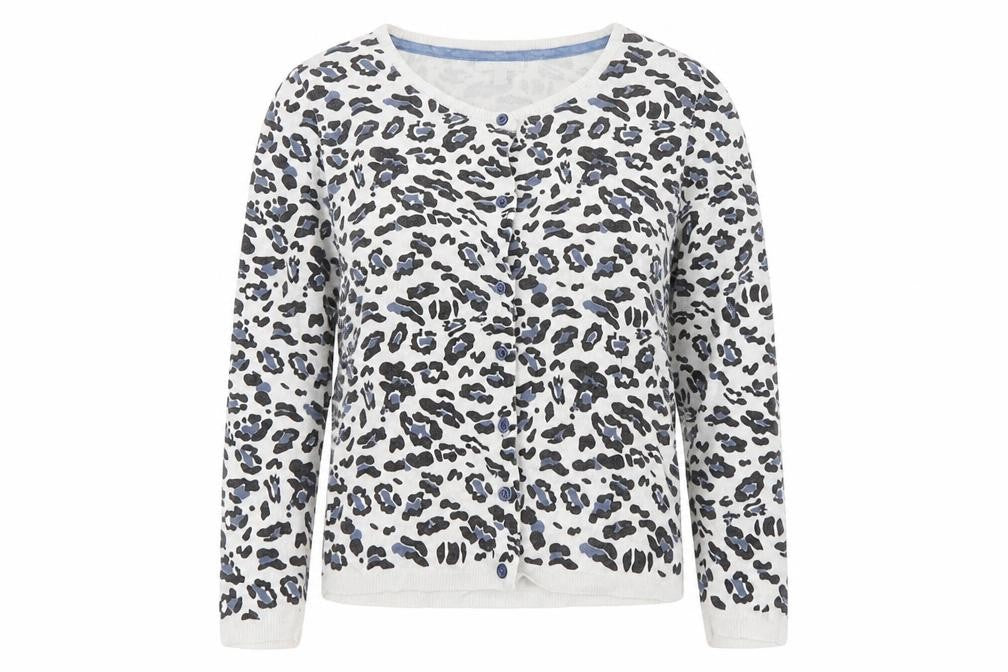 Marks and Spencer Womens White Round Neck Animal Print Acrylic Cardigan Jumper Size 8 - Leopard Print