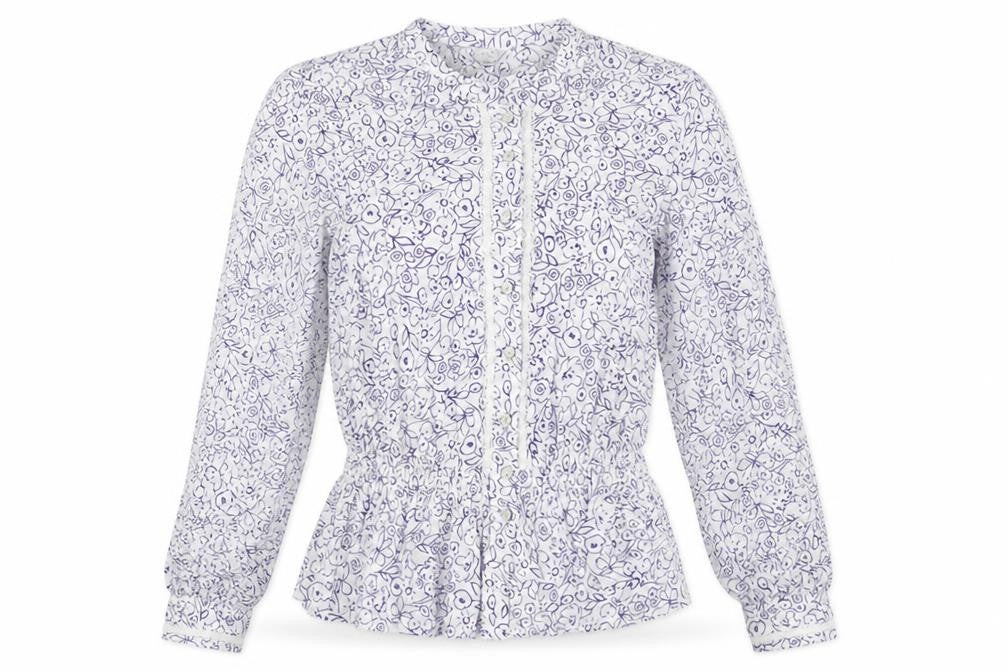 Marks and Spencer Womens White Floral Viscose Basic Button-Up Size 8 Round Neck