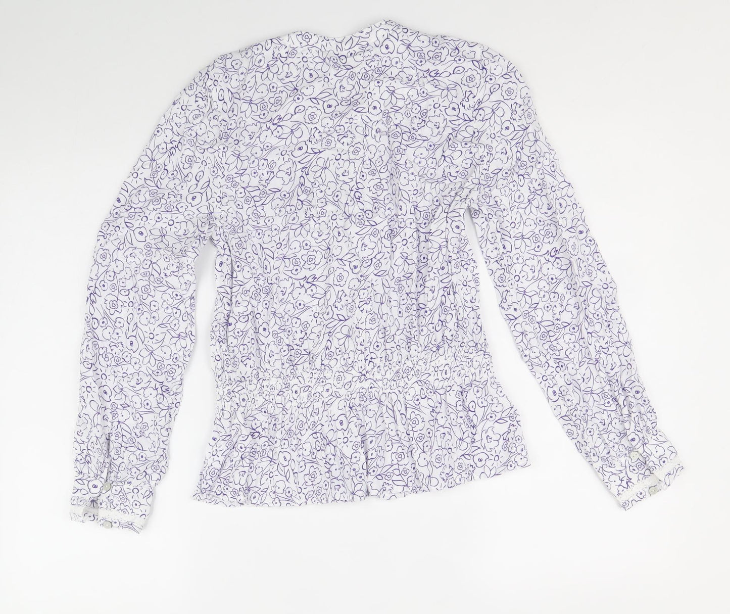 Marks and Spencer Womens White Floral Viscose Basic Button-Up Size 8 Round Neck