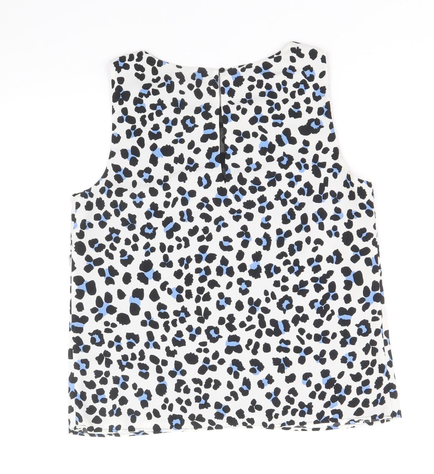 Zara Womens White Animal Print Polyester Basic Blouse Size S Scoop Neck