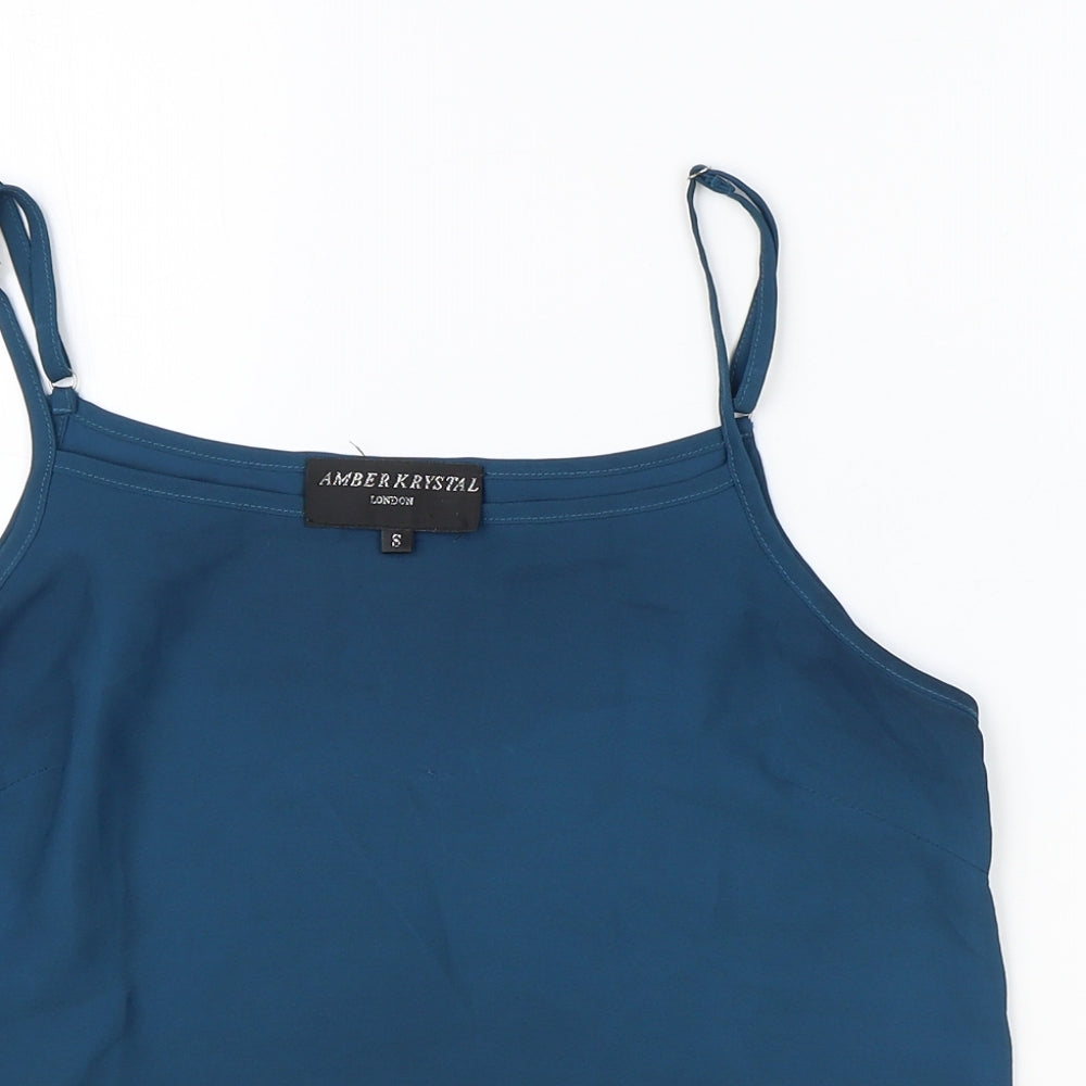 Amber Krystal Womens Blue Polyester Basic Tank Size S Square Neck