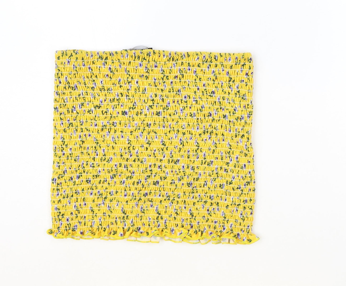 New Look Womens Yellow Geometric Polyester Cropped Tank Size M Off the Shoulder - Shirred