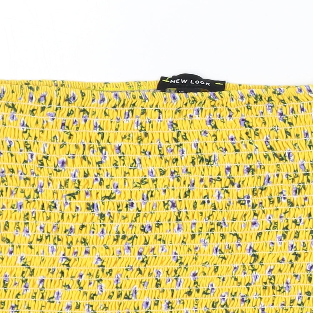 New Look Womens Yellow Geometric Polyester Cropped Tank Size M Off the Shoulder - Shirred