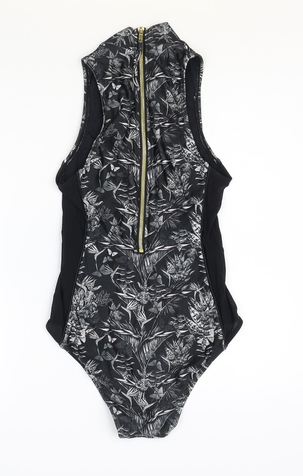 Handsome Womens Black Geometric Polyester One Piece Size S