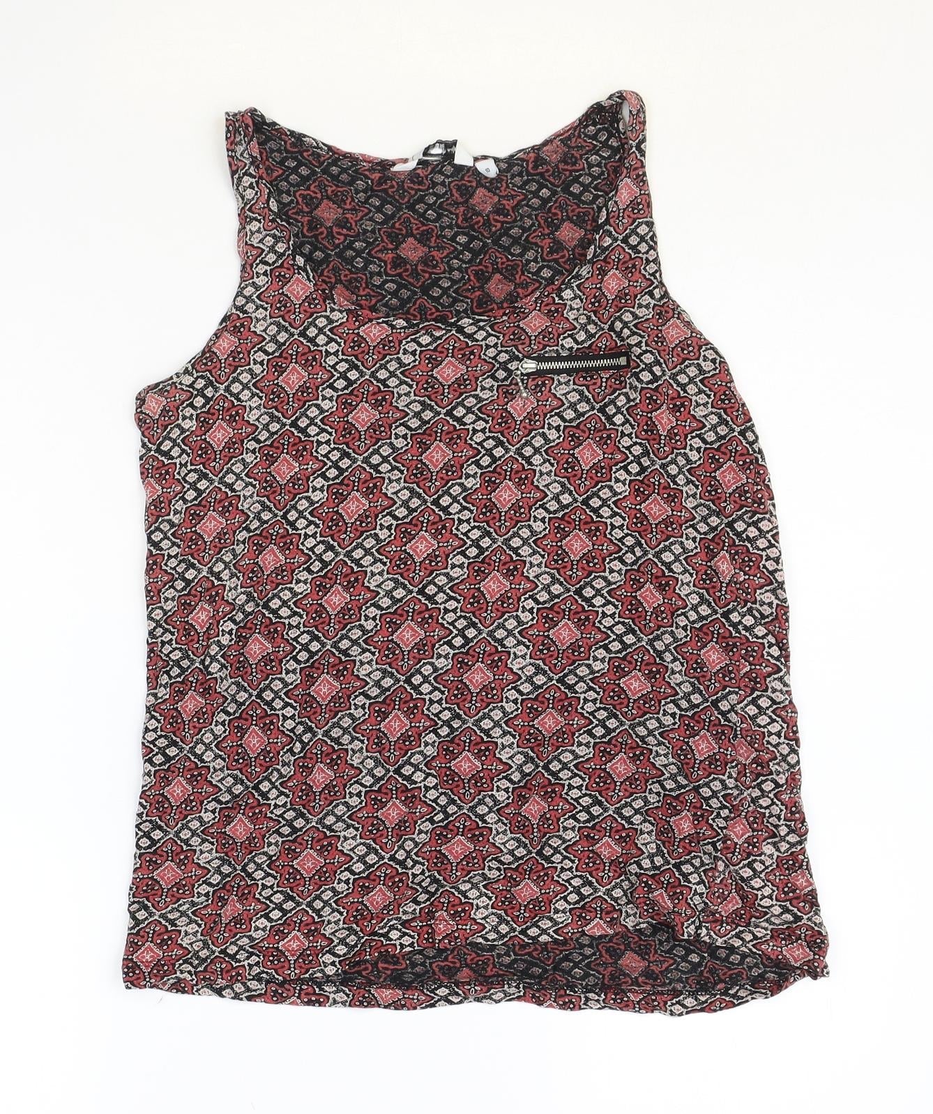 New Look Womens Multicoloured Geometric Cotton Basic Tank Size 10 Round Neck