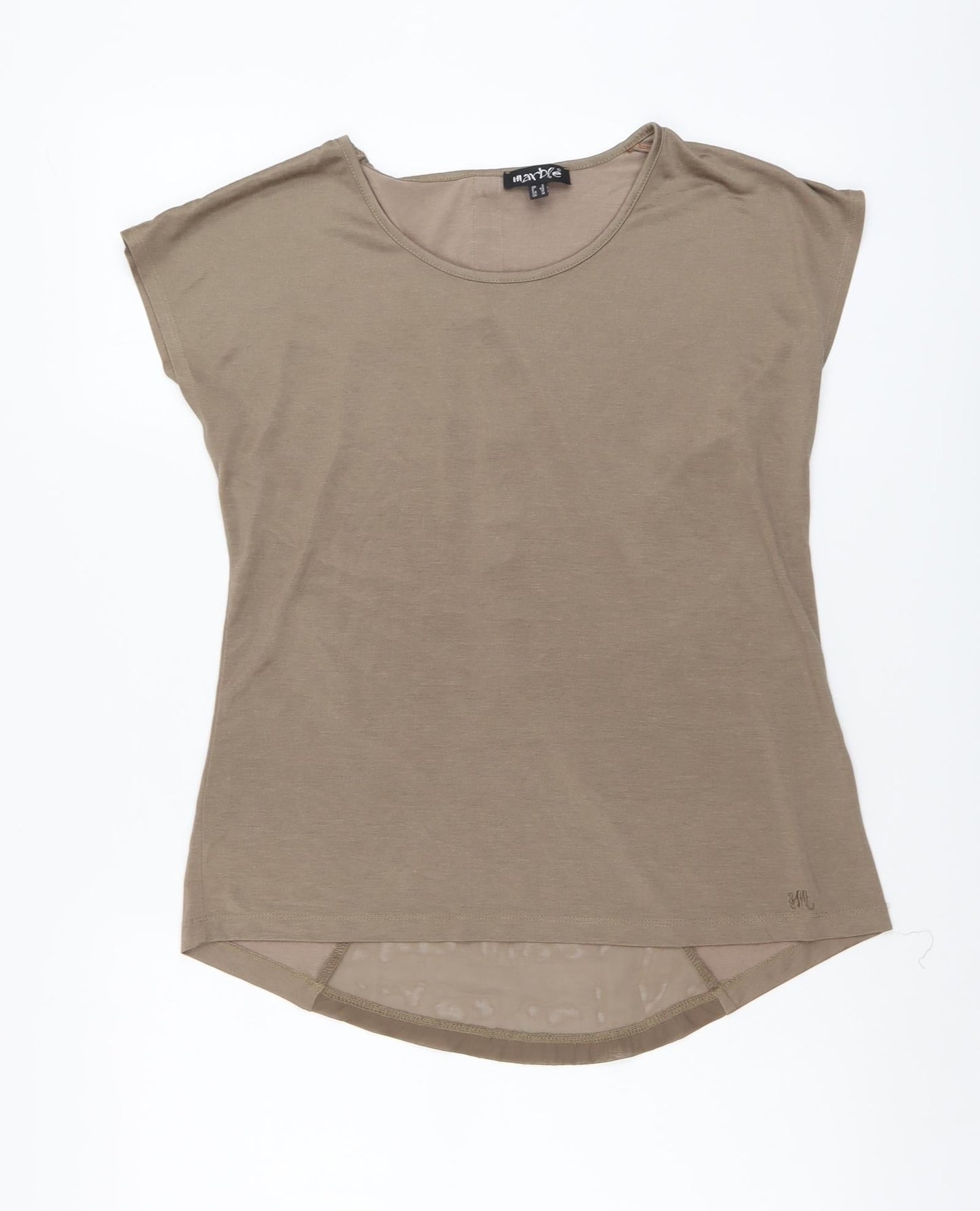 Marble Womens Beige Viscose Basic T-Shirt Size 2 Round Neck