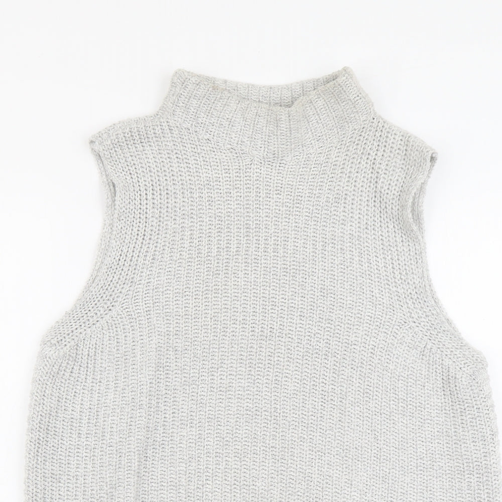Warehouse Womens Grey Mock Neck Cotton Vest Jumper Size 6